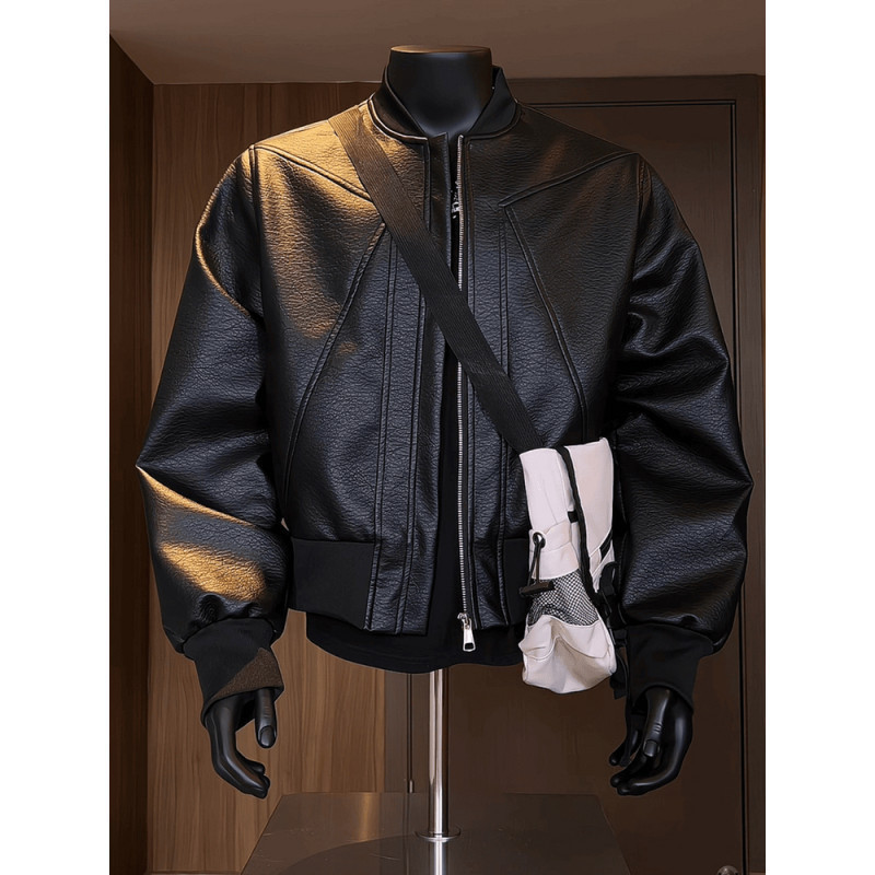 American-Style Red Motorcycle Leather Jacket for Men, Autumn High-End Stylish Pu Leather Baseball Flight Jacket