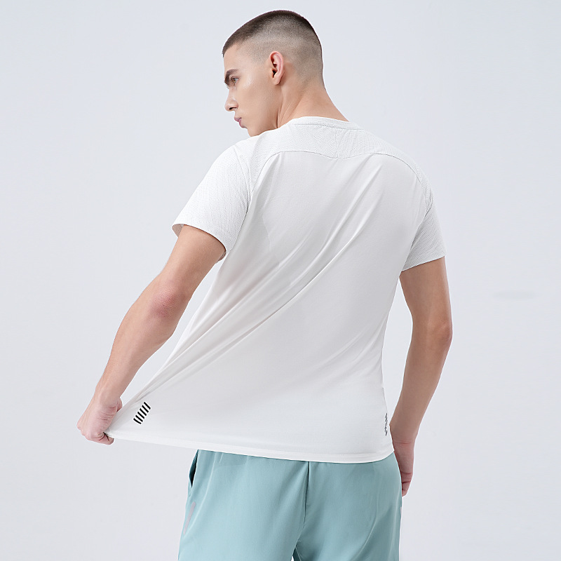 Camiseta de secado rápido para hombre, verano, cuello redondo, color sólido, deportes, ocio urbano, correr, transpirable para hombre, senderismo al aire libre, camisa de manga corta