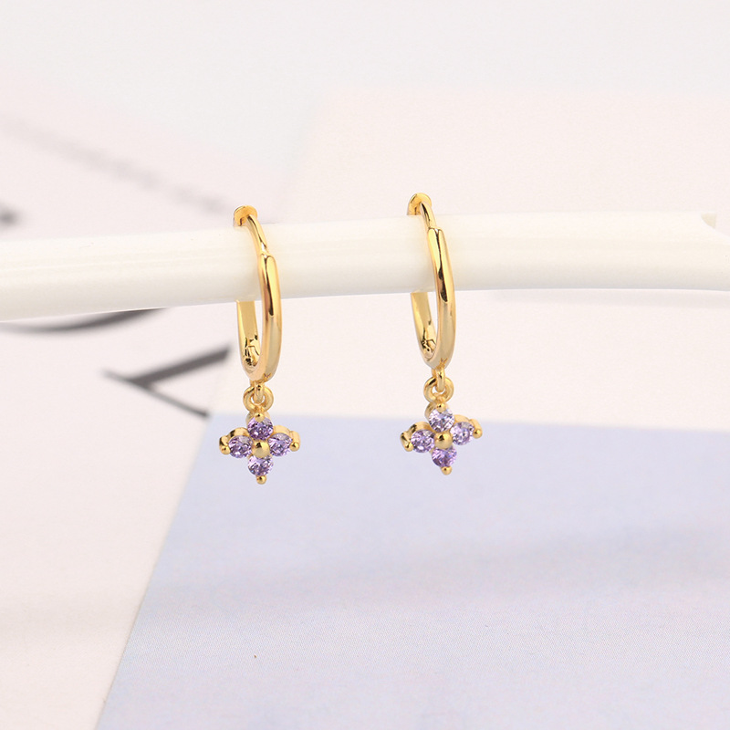 1 Pair Elegant Lady Flower Plating Inlay Copper Zircon Drop Earrings display picture 1