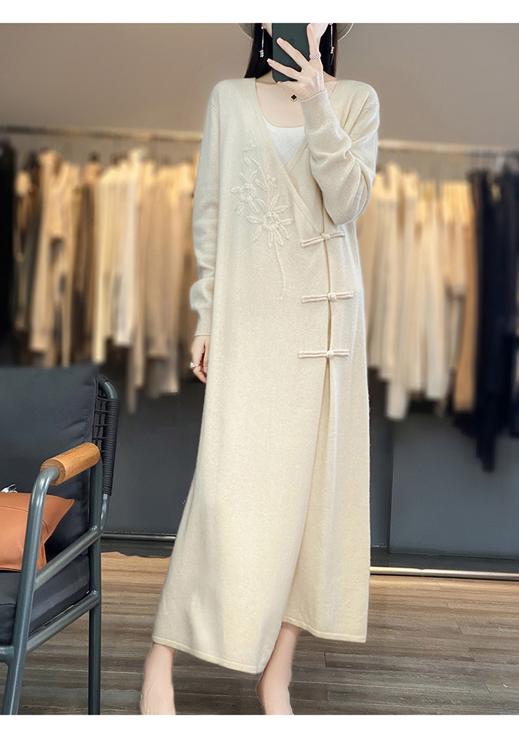 E6258 2190K VÁY ĐẦM LIỀN THÂN DÁNG DÀI NỮ QINTDNG ÁO LEN MÙA XUÂN THU ĐÔNG PHỤC CỔ CỔ ĐIỂN THÊU HỌA TIẾT HOA CỔ CHỮ V THỜI TRANG NỮ G05 SẢN PHẨM MỚI