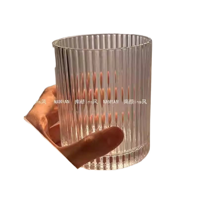 简约条纹玻璃杯冰美式拿铁咖啡杯果汁杯冷饮杯家用牛奶杯水杯|undefined