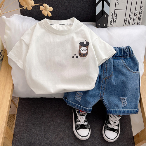 Boys summer suit  new fashionable baby summer short-sleeved clothes children's handsome children's clothing one piece drop shipping