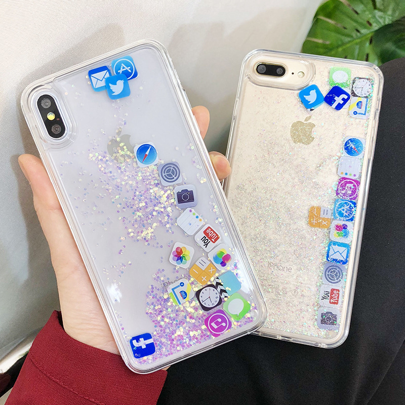 适用流沙苹果13/14plus手机壳app图标iphone15promax流动液体11潮