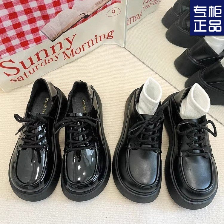 여성을위한 검은 영국 스타일의 작은 가죽 신발 새로운 봄, 가을 다목적 복고풍 두꺼운 밑창 높이 증가 메리 제인 신발 로퍼