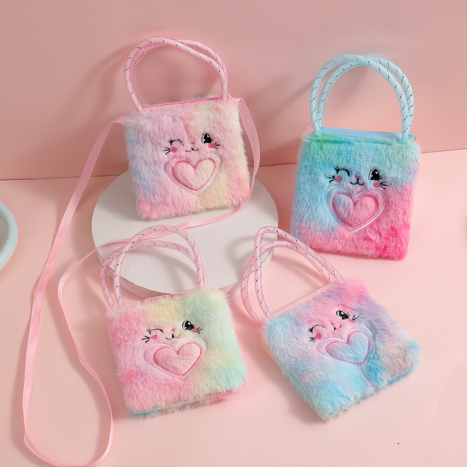 108g Weight Zipper Closure Type Single Shoulder Strap Strap Type Crossbody Bag Bags Type Daily, Shopping Occasion Plush Material Bow Knot Pattern All Seasons Season Girl'S Gender Cute Style Square Shape Small Size Girl'S Small Plush Bow Knot Cute Square Zipper Crossbody Bag 13