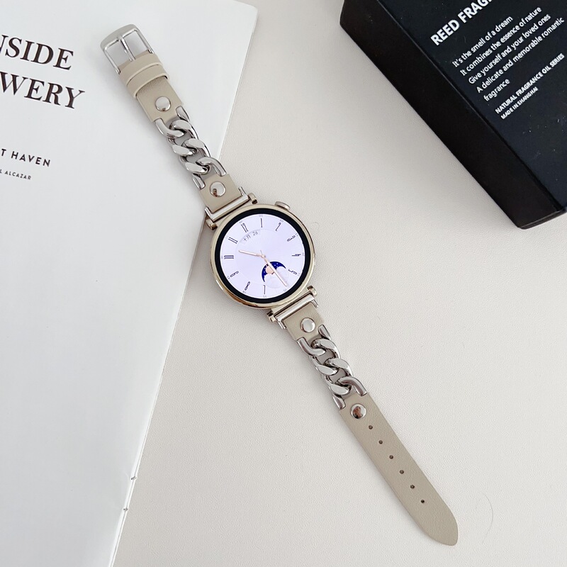 New leather strap with nail chain for Huawei watchGT4/3 watch strap magic2 Buds 18MM