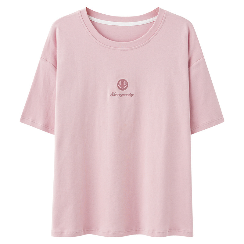2024 New Arrival Single-Piece Pajamas Women's Summer Short-Sleeved Cotton Thin T-Shirt Top All-Match Home Clothes Top for Outer Wear