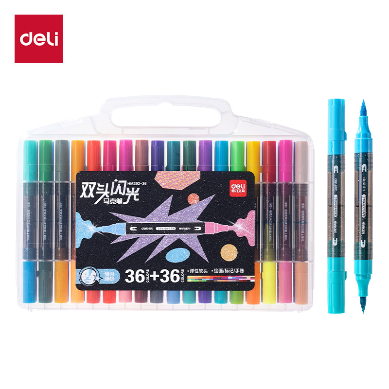 DeLi HM292 - 12 / 24 / 36 / 48 caja de color PP barra redonda doble cabeza marcador flash suave pintura de arte estudiantil