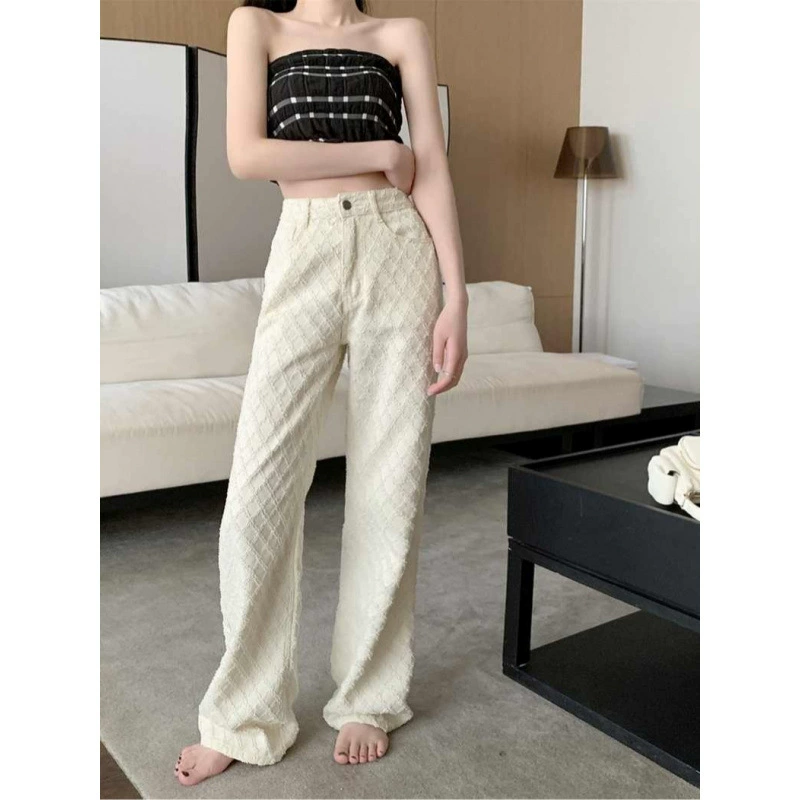 Летняя новая женская одежда с высокой талией свободные прямые брюки шикарные жаккардовые широкие джинсы дикие стильные штаны для мытье