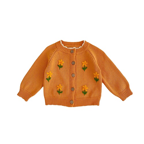  autumn clothing versatile baby girl infant children's coat hand embroidered flower knitted sweater cotton yarn long-sleeved cardigan