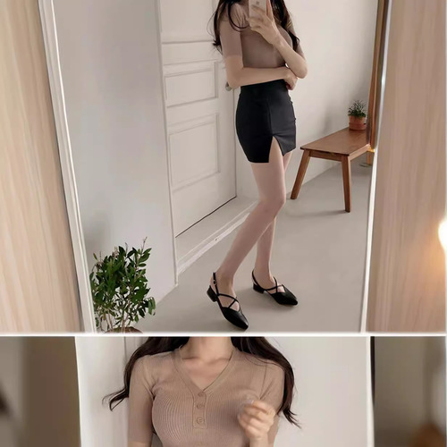  New Black Bodycon Mini Skirt Summer High-Waisted Super Hot Bodycon Skirt with Slit OL Short Skirt Sexy Short Skirt