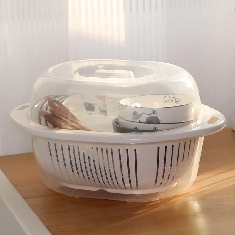 Cesta de drenaje de doble capa de estilo japonés Cesta grande para lavar platos Cocina Lavado de verduras de alto valor Lavado de frutas Lavado de frutas Lavado de frutas y verduras