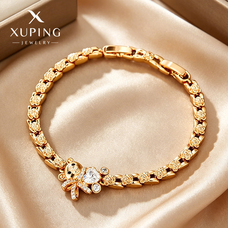 Xuping Europa y los Estados Unidos transfronterizos nueva moda nicho aleación de cobre galvanizado 18k oso pulsera rosa al por mayor