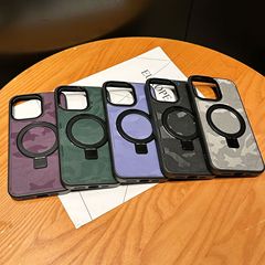 科技迷彩支架磁吸適用蘋果15Promax手機殼磨砂iPhone14防摔保護套
