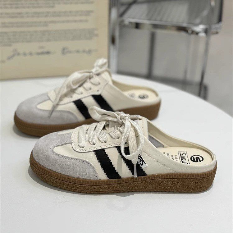 Zapatos de entrenamiento de base suave para mujeres de verano 2026 nuevos zapatillas de cabeza de bolsillo retro sin talón de un pie de zapatos de mujer