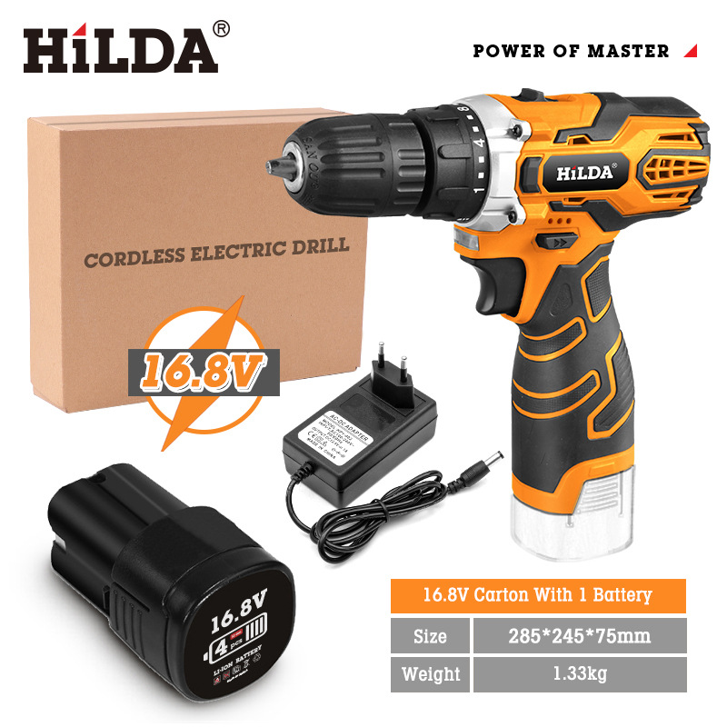 Hilda en stock recargable impacto taladro batería de litio mano taladro hogar al por mayor destornillador eléctrico Accesorios