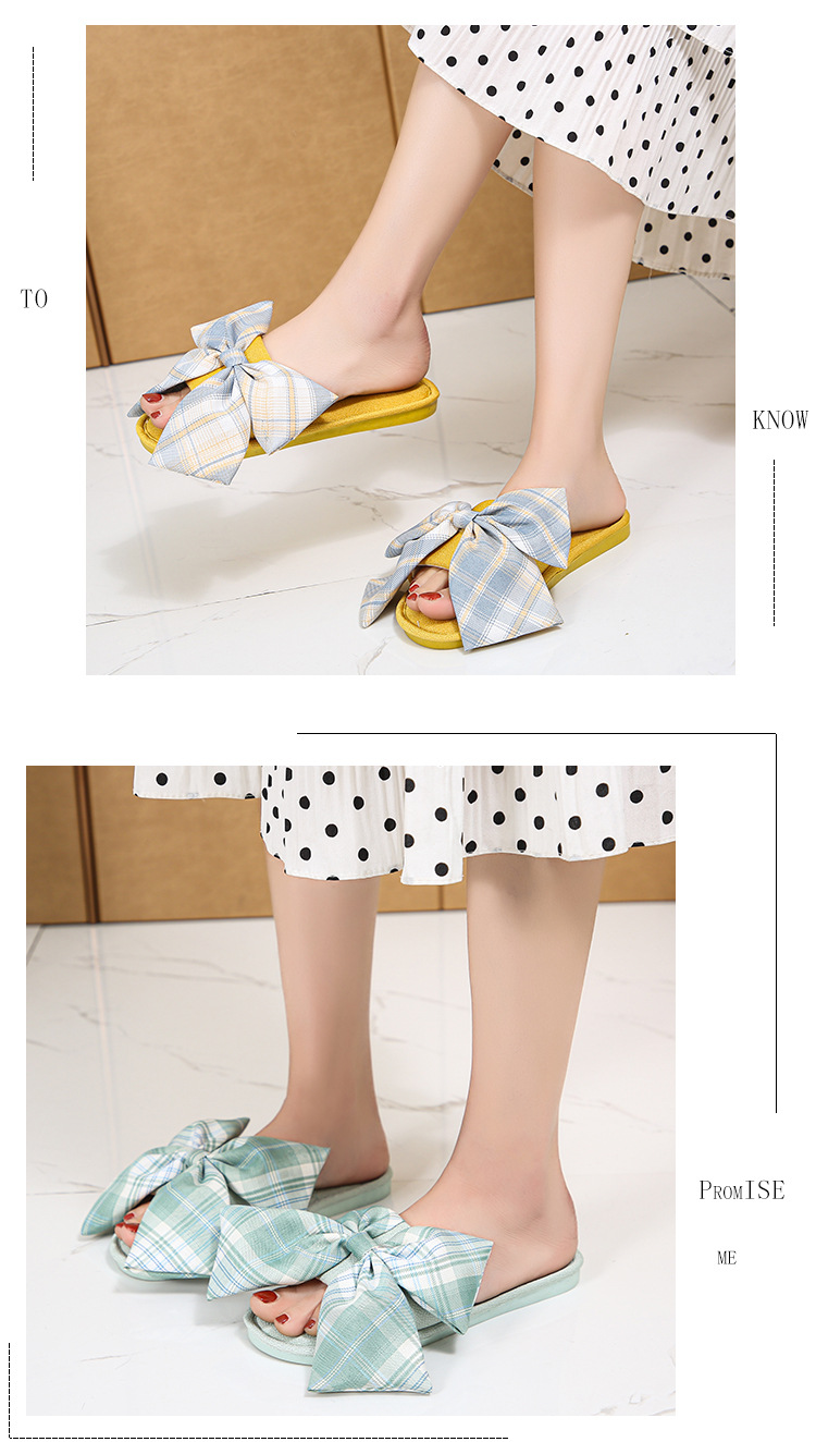 plaid bowknot summer fabric slippers NSPE56157