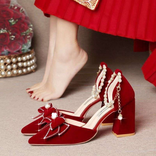 Xiuhe Wedding Shoes for Women 2025 New Wedding Bride Shoes Wedding Dress Two-Wear Red Engagement High Heels That Are Not Tiring for the Feet