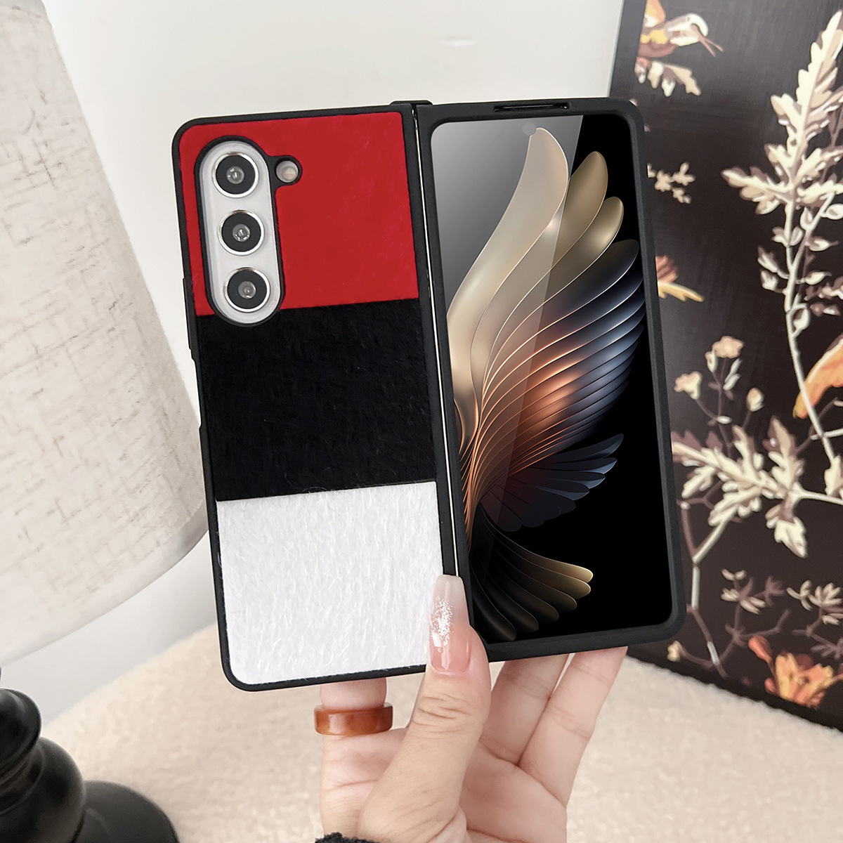 Skin Color Contrast Mink Plush Silicone Case Suitable for Samsung Z Fold Series Phone Cases Original Factory_voghion.com