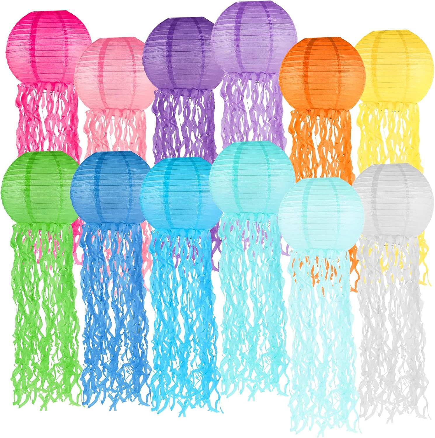 25cm Colorfulful Round Jellyfish Paper Lantern Mermaid Birthday Party Ocean Theme Decoration Hanging Arrangement