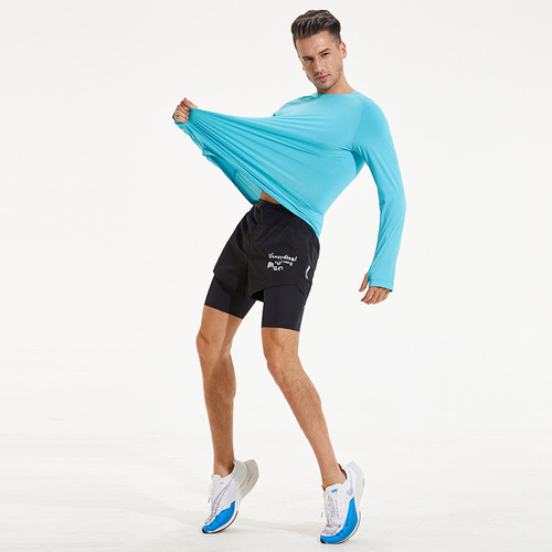 Men's shorts outdoor marathon running sports three-point fitness breathable quick-drying tight-fitting five-point fake two-piece trousers