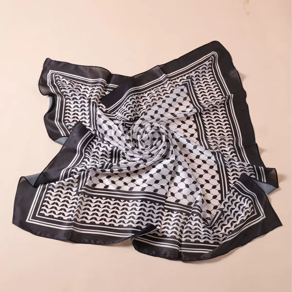 跨境爆款阿拉伯色丁丝绸印花方巾90*90中东仿真丝围巾头巾