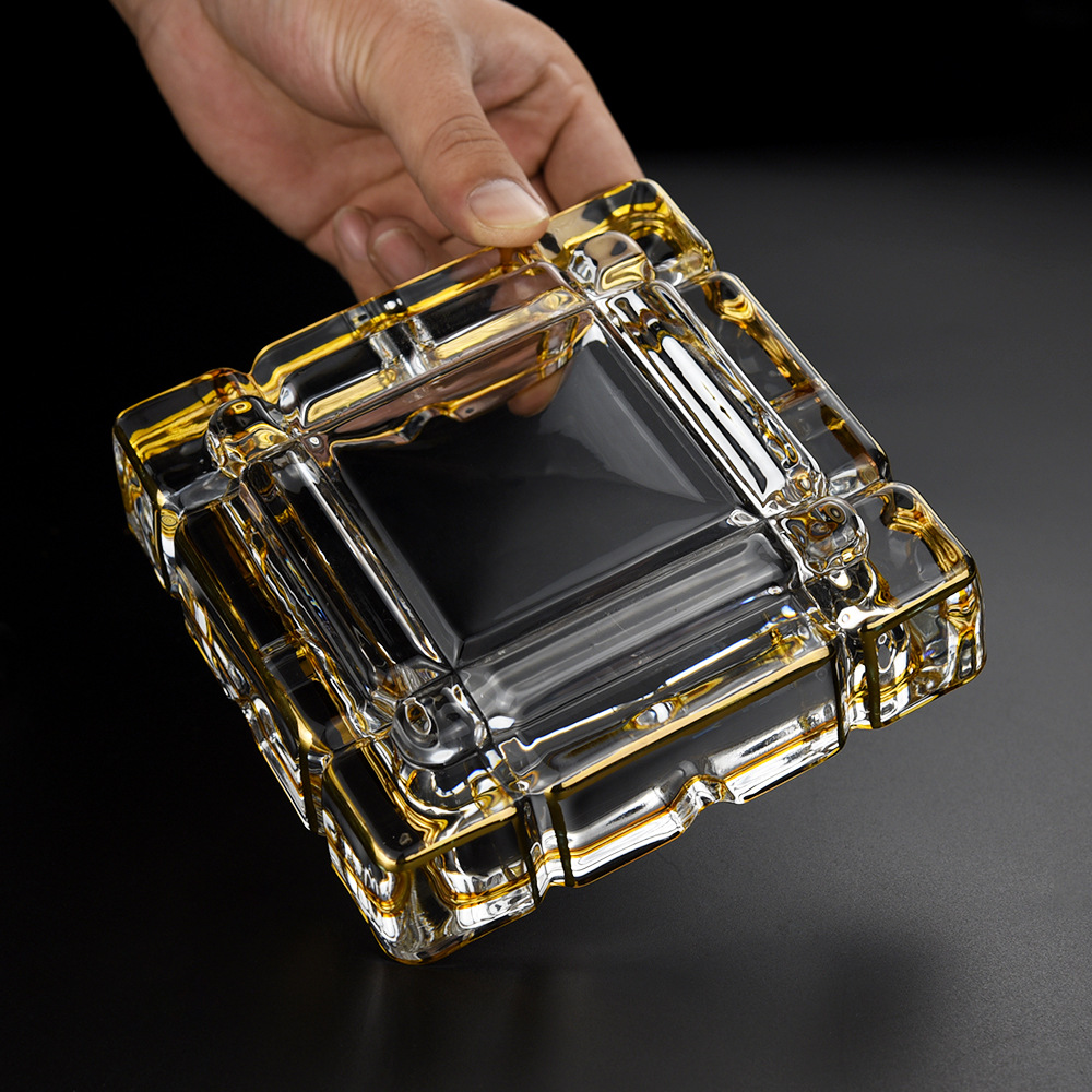 创意办公室客厅酒店个性潮流烟缸 多功能水晶透明玻璃烟灰缸方形