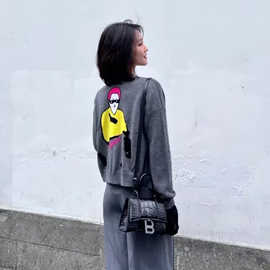 商场同款2026年女装百搭V领人物刺绣针织开衫外套