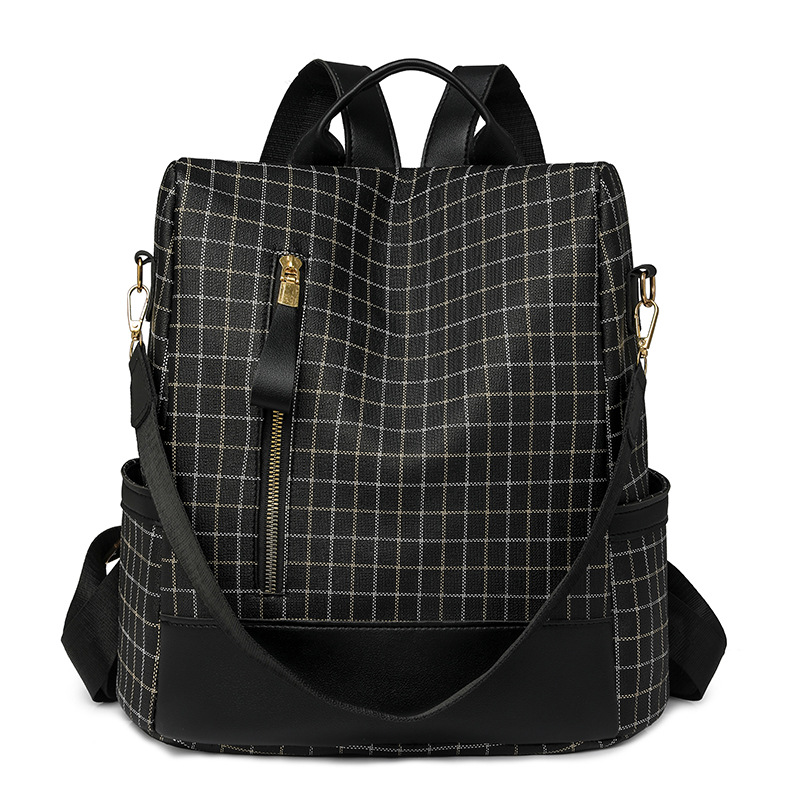 2024 nueva mochila antirrobo para mujer PU moda rombo contraste color gran capacidad plegable viaje mochila de doble uso marea