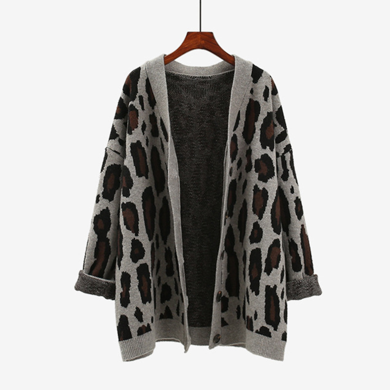 leopard print V-neck knitted cardigan nihaostyles clothing wholesale NSSX89222