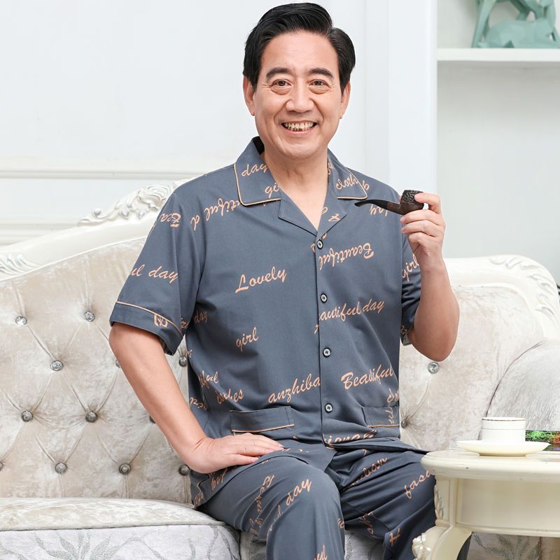 Pajamas de algodón delgado de manga corta para hombres, pajamas de verano, abuelos, padres, pajamas de verano, cuadros