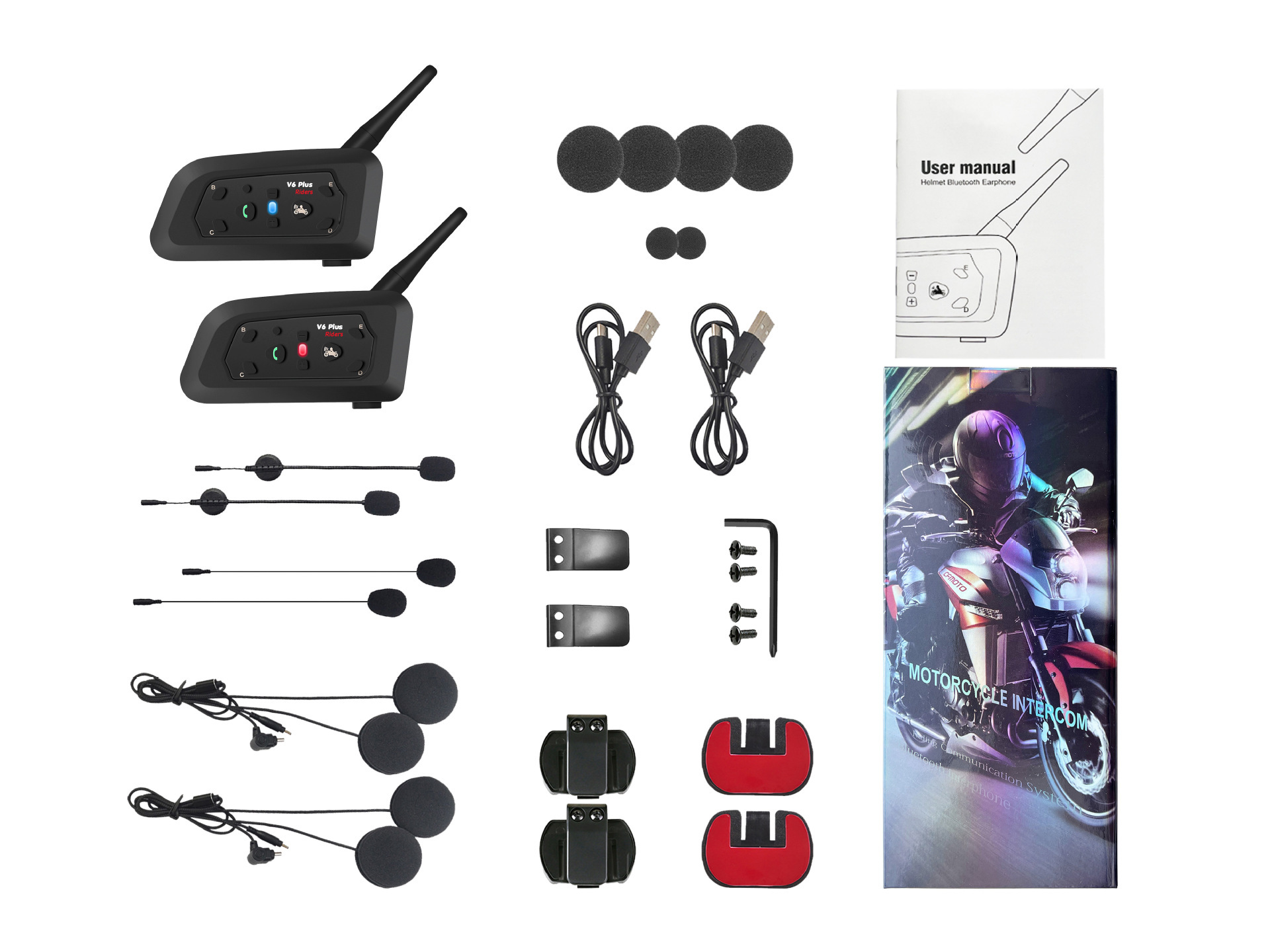 Cross-Border Popular Motorcycle Helmet Bluetooth Headset V6Pro/V6Plus 1500m with Real-Time Network Intercom and Noise Reduction