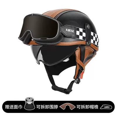 Motosiklet kaskı (dəbilqə) – Half Helmet Summer 3C - black-orange-brown-lenses-038-goggles-m