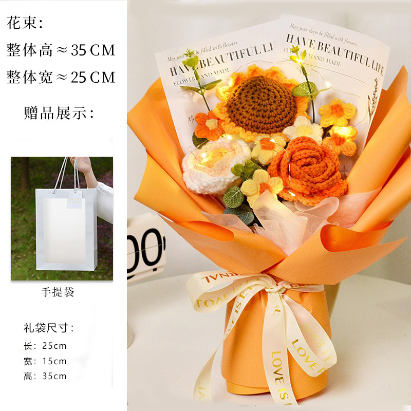 Productos transfronterizos acabados de lana tejido flores hechas a mano girasol trenzado regalos de vacaciones decoración flores falsas al por mayor