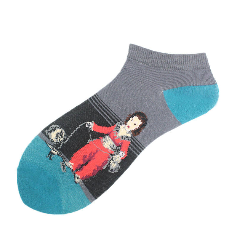 Calcetines de tobillo para hombre primavera y verano calcetines nuevos calcetines de corte bajo para mujer pintura al óleo calcetines de moda europeos y americanos ins al por mayor transpirable