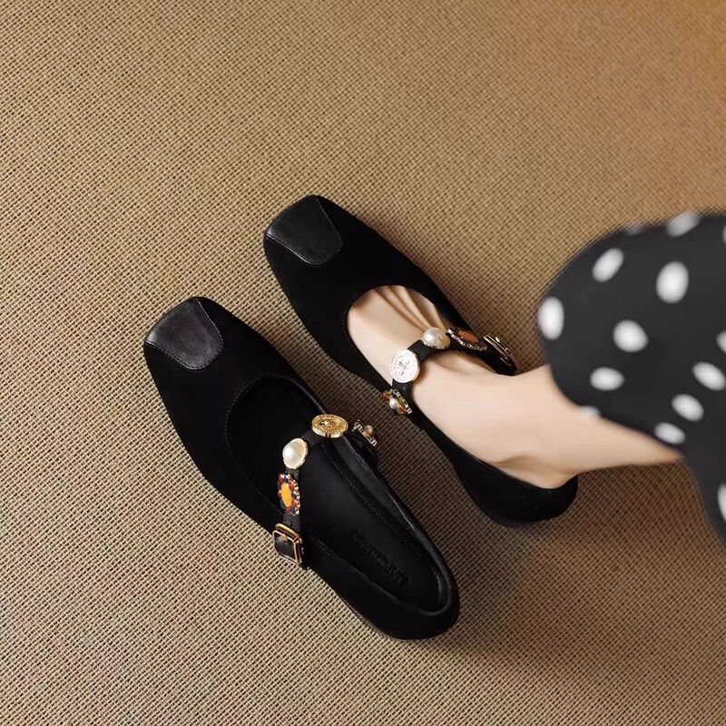 Soft Leather French-Style Single Strap Shoes 2025 Autumn New Retro Mary Jane Shoes Shallow Flat High Heels