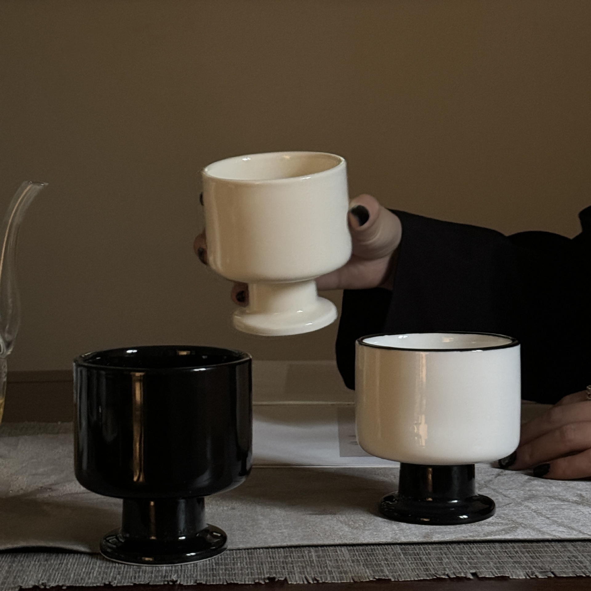 复古法式ns风高脚杯陶瓷牛奶咖啡杯香薰DIY蜡烛容器家居高级摆件