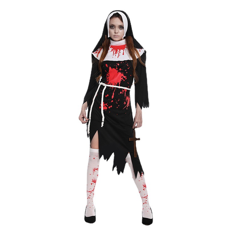 Halloween Ghost Festival adulto mujeres Bloody monja vestido de fiesta carnaval Cosplay ropa