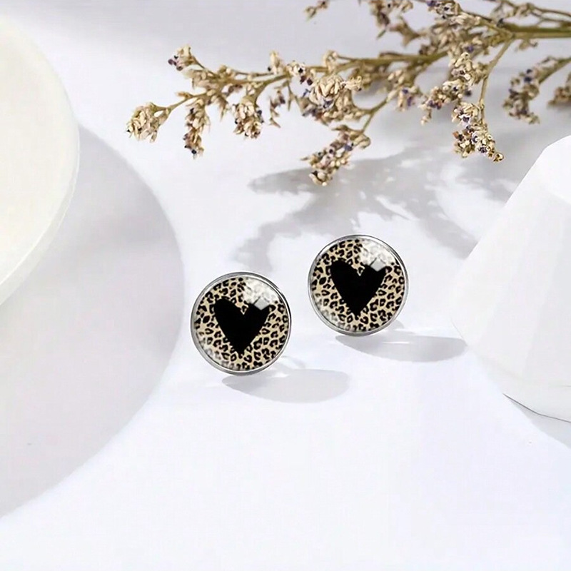 Boucles d'oreilles à imprimé léopard, style nouveau, avec pierres précieuses, verre et tige en acier inoxydable._voghion.com