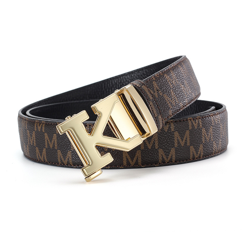 Men's Premium Leather Belt With Automatic Buckle M Letter Design_voghion.com