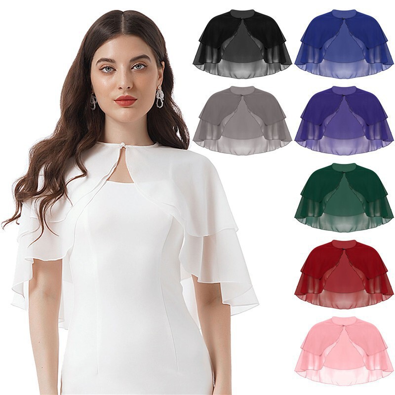 Spring and Summer Fresh Thin Double-Layer Chiffon Shawl Elegant Women's Sunscreen Shirt Clothing Accessories European and American Style Jacket