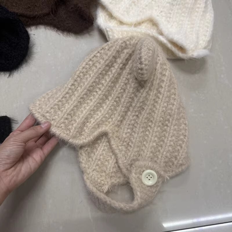 可爱百搭减龄小熊耳朵毛线帽子女秋冬保暖短遮护耳针织雷锋帽显瘦|undefined