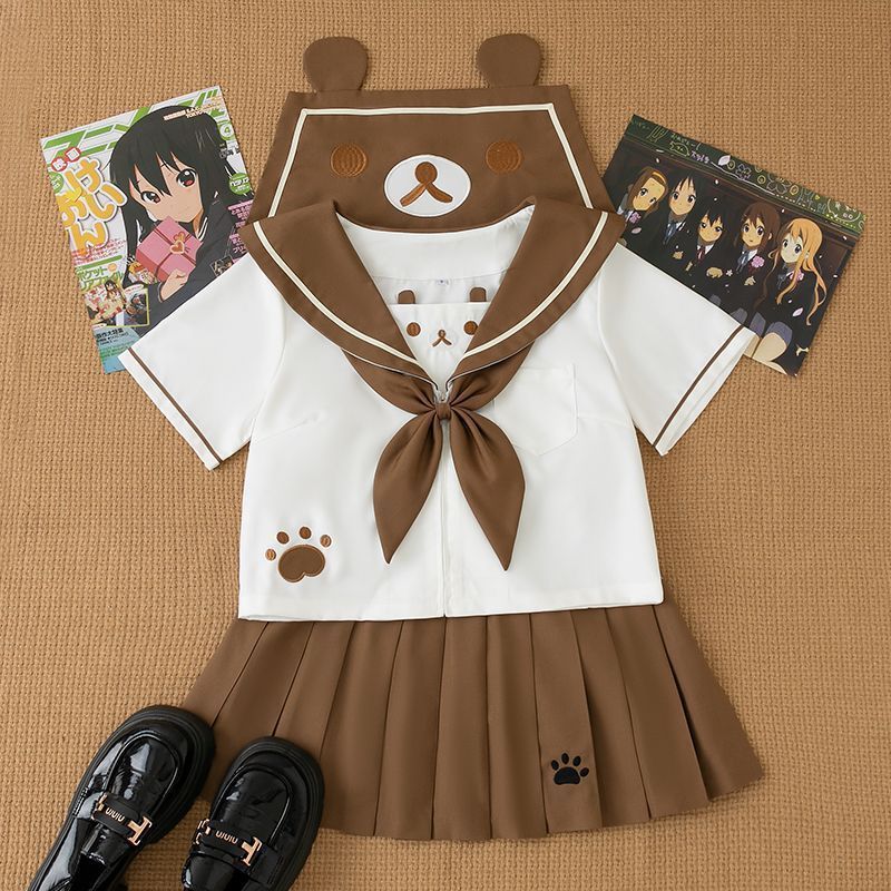 Stupid Bear/Cute Era Original JK Uniform Set, Cute Short-Sleeved Soft Girl Sweetheart Brown Sailor Suit