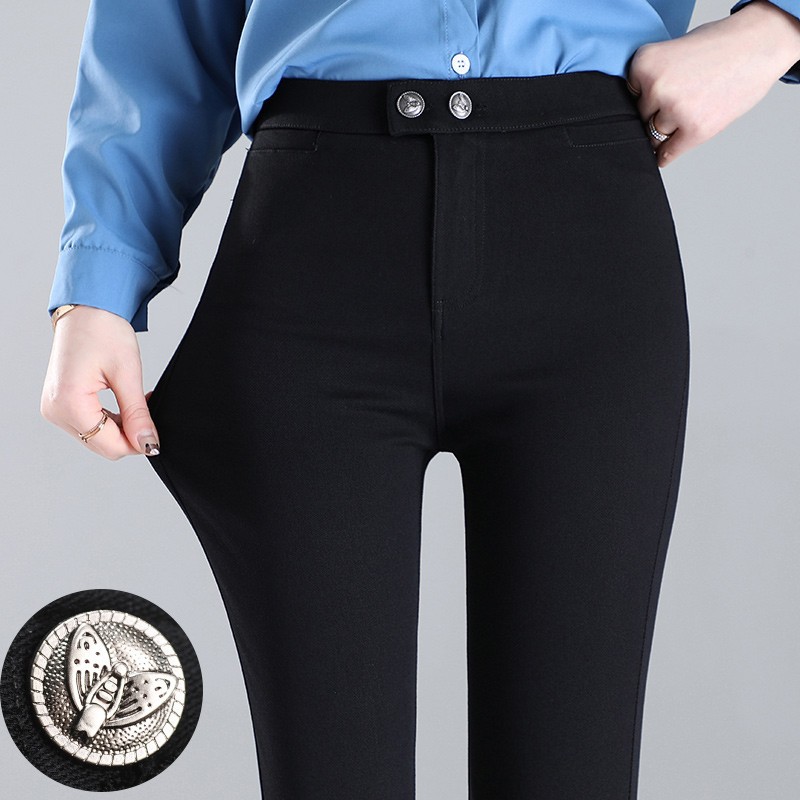Spring and Autumn Double Buckle Black Trousers