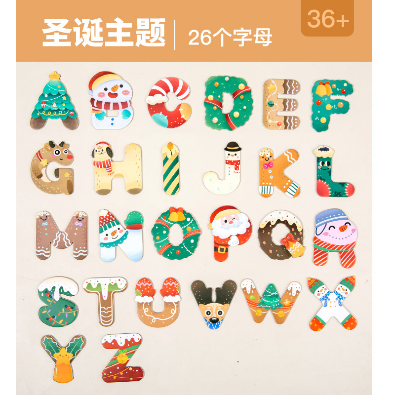 Carta infantil cognición tema navideño pegatinas de refrigerador número carta tarjeta a juego de doble cara inglés cognitivo rompecabezas magnético