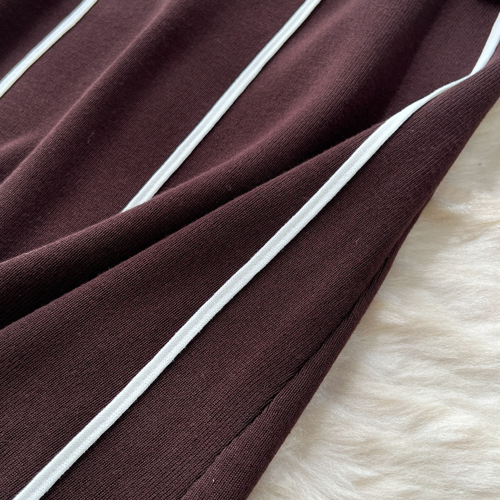 Women's Clothing High End Niche Fashion Women's Slim Long Sleeve Sweater Dress With Contrast Color Edge Stitching Waist Round Neck Style_ecoleips.com