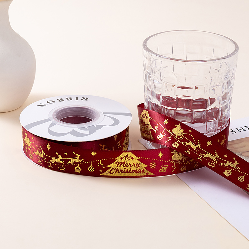 2.5cm poliéster con estampado regalos de Navidad regalo caja de regalo embalaje cinta decoración de Navidad cinta DIY