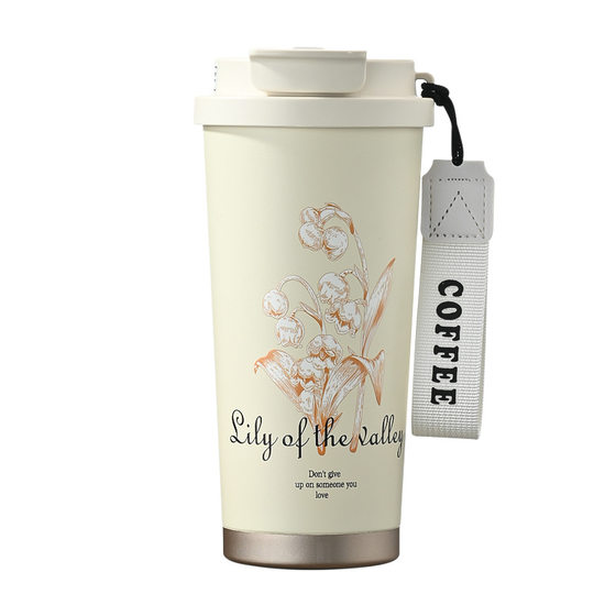 New 316 Coffee Cup Lily of the Ring Thermos Cup Student High Color Value Accompaniant Cup Car Double Drinking Straw Cup