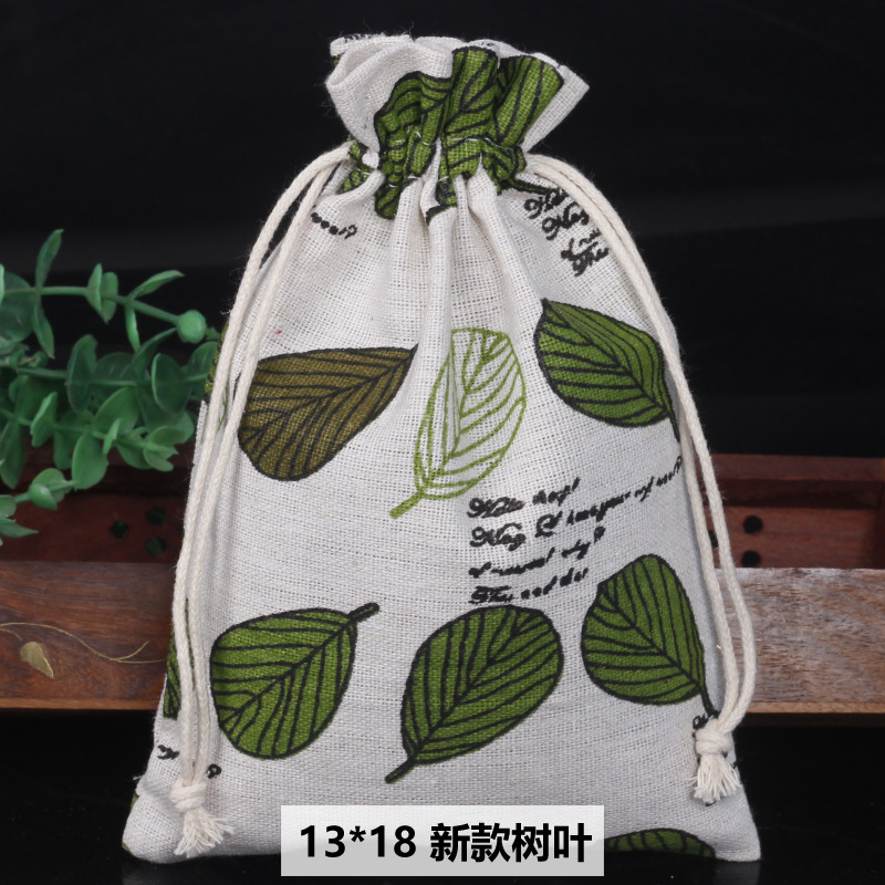 Ventas calientes de impresión de paquetes de cuerda de dibujo bolsas de impresión logotipo de lino bolsa de tela para el medio ambiente bolsa de almacenamiento de artículos 13 * 18
