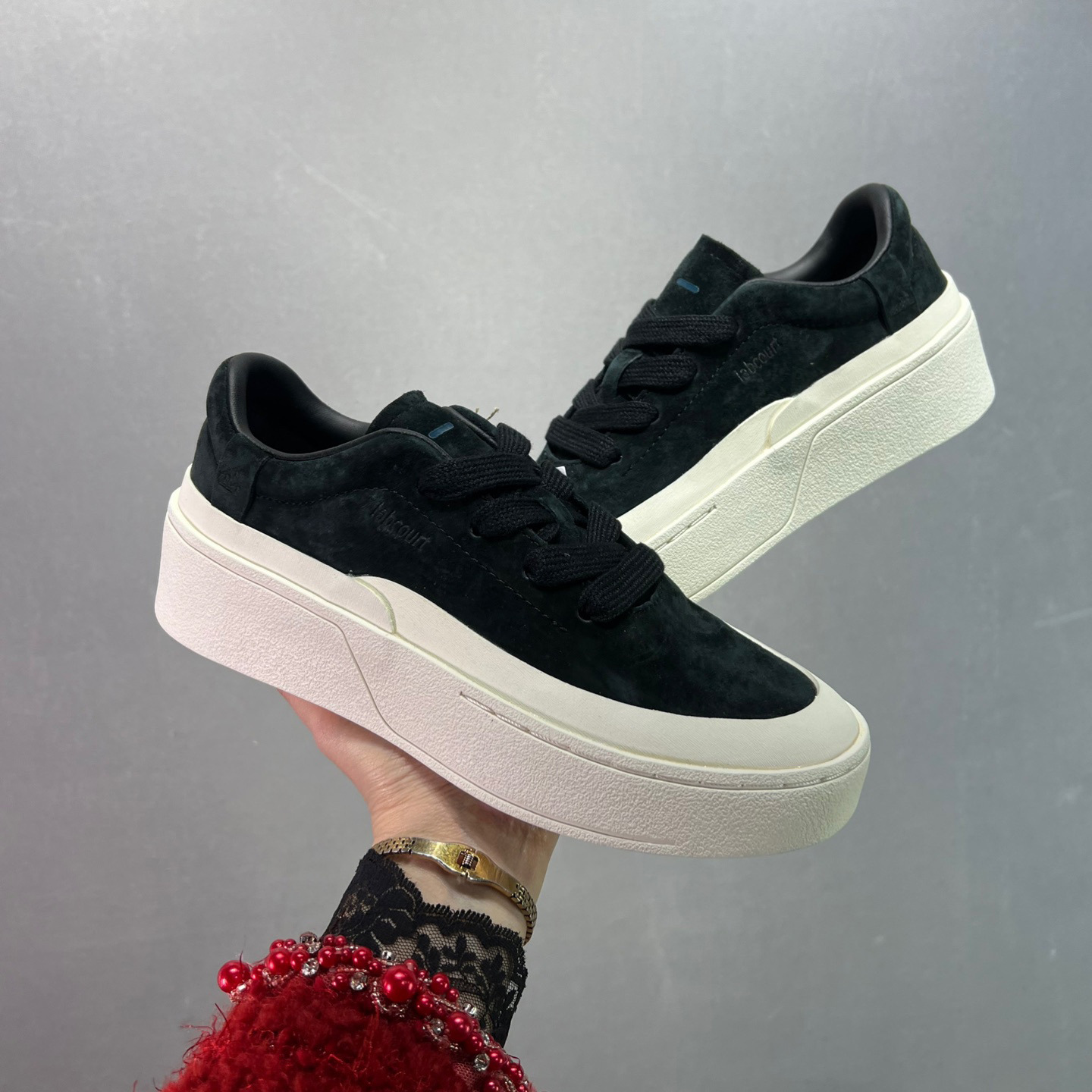 New LABCOURT Sneakers With Height-Increasing Leather Thick Soles, Women's Casual In Black And White, Versatile Couple_vogvips.com